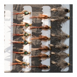 18 Barbless Gold Head Nymphs Trout Fly fishing Flies GRHE, Pheasant Tail & Copper John